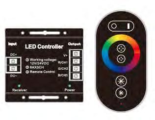 LED controller strisce RGB telecomando IR 48 tasti, 3 canali da 2A ciascuno, potenza massima 72W/144W, voltaggio DC12V/24V