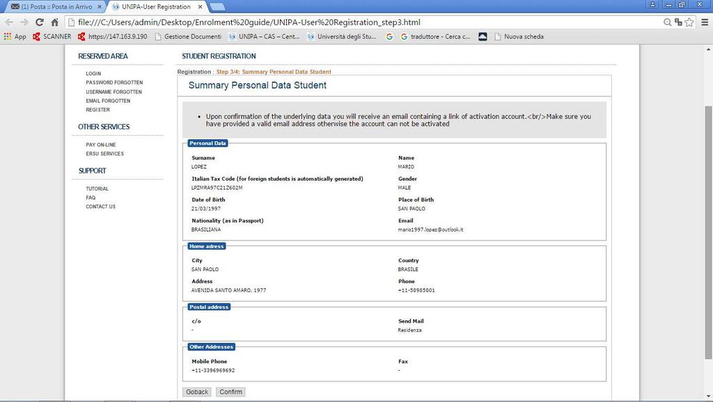 STEP 3: Summary Personal Data Student Please, check all personal data