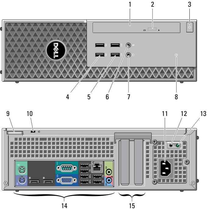 connettore seriale 7. connettore della linea di uscita 8. connettore della tastiera 9. connettori USB 2.0 (2) 10. connettori DisplayPort (2) 11.
