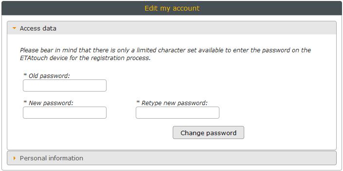 Modifica dei dati personali Controllo remoto Dati di accesso personali Dopo la registrazione verranno inviati i dati di accesso personali, il nome utente e la password. Per il login in <www.meineta.