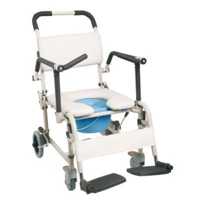 (all occorrenza la sedia può essere usata senza WC), dotato di coperchio ed impugnatura, totalmente lavabile e disinfettabile - Braccioli fissi, rivestiti in materiale morbido - Appoggiapiedi