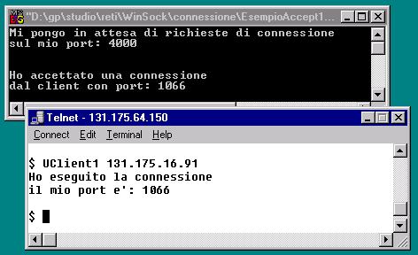 Listato di WClient1 (ii) Client1 e WServer1 in esecuzione addr_initialize(&server_addr, PORT, inet_addr(argv[1])); if (windllstart()!