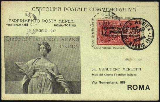 TO-RM/17 Oltre alla cartolina ufficiale di colore verde, il Circolo Filatelico di Torino provvede ad effettuare delle prove di stampa su cartoncino bianco.