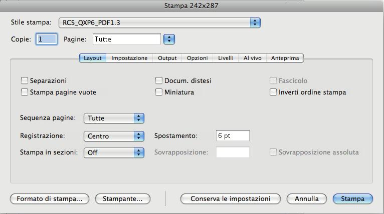 Quark Xpress - Per la realizzazione di file PDF da Quark Xpress occorre stampare il documento utilizzando la
