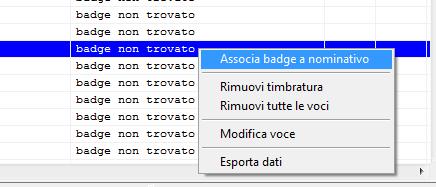 In questa scheda è possibile controllare il numero di voci lette dal tracciato e gli eventuali errori: in particolare nella colonna informazioni è riportata la dicitura Badge non trovato nel caso in