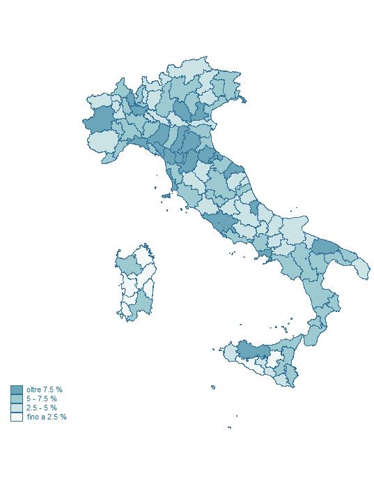 Relazione Annuale 2018 Popolazione Famiglie Figura 3.1.12 Diffusione della banda ultra larga nelle province italiane (dicembre 2017, %) servizi di accesso a banda larga e ultra-larga su base provinciale.