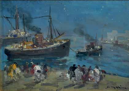 200 15 16 Di Marino Francesco (Napoli 1892-1954) Sul molo olio su tavola, cm