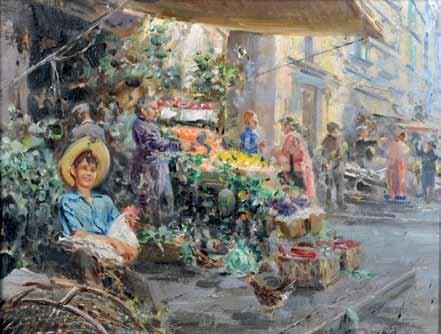 53 Panza Giovanni (Napoli 1894-1989) Mercato olio su tela, cm 30x40 firmato
