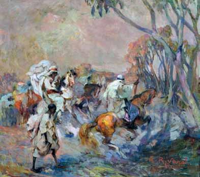 70 Rivaroli Giuseppe (Cremona, 1885 - Roma, 1943) Cavalieri arabi olio su tela, cm 60,5x68,5