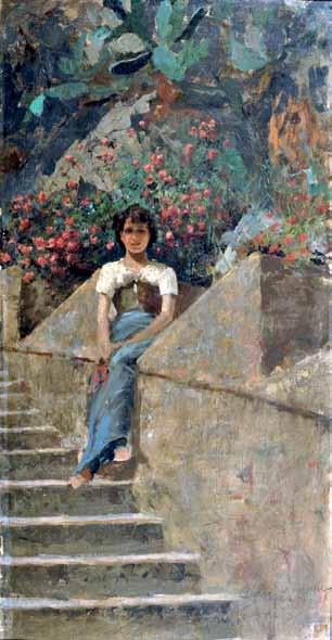 78 Di Giuseppe Carlo (Capri 1866-1910) Giovane caprese olio su tela rip.