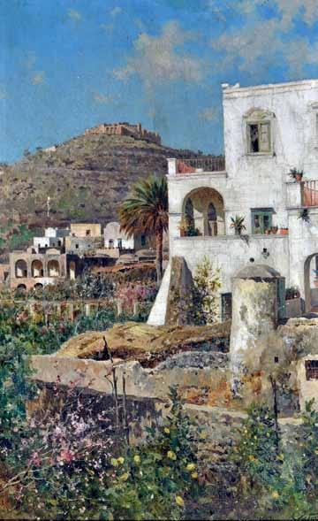 92 Leto Antonino (Monreale, PA 1844 - Capri, NA 1913) Veduta della locanda Pagano con la collina del