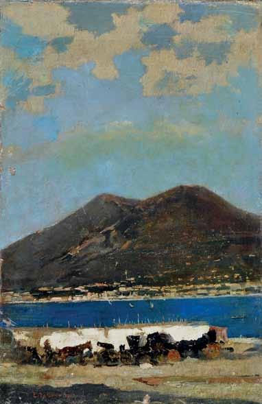 122 Dalbono Edoardo (Napoli 1841-1915) Paesaggio napoletano olio su tela, cm