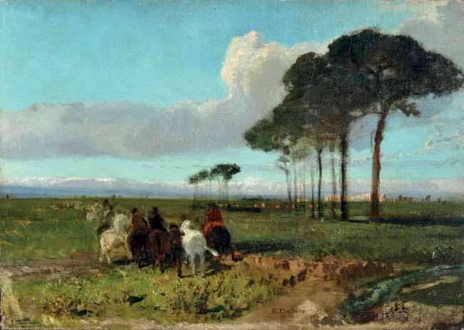 124 Dalbono Edoardo (Napoli 1841-1915) Paesaggio con cavalli olio su