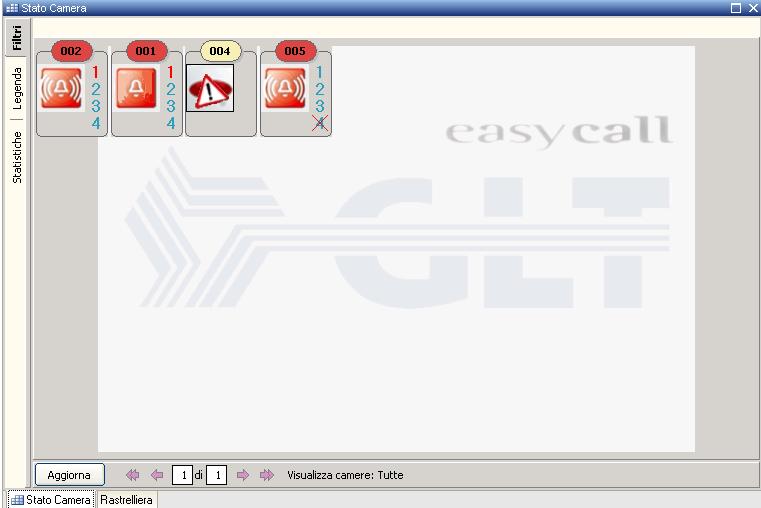 Il software easycall La finestra Stato camera visualizza mediante icone lo stato dei terminali di camera in allarme e la tipologia dell allarme stesso.