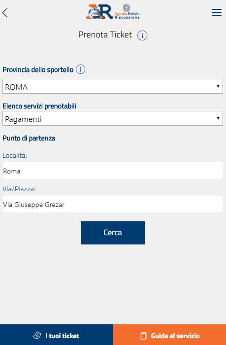 Prenota ticket - scelta dello sportello e del servizio Nel menù a tendina sono indicate le province dove è attivo il servizio «prenota ticket» Scegli dai menù a tendina,