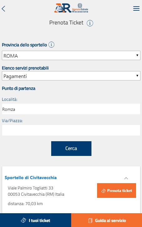 Prenota ticket - scelta dello sportello e del servizio