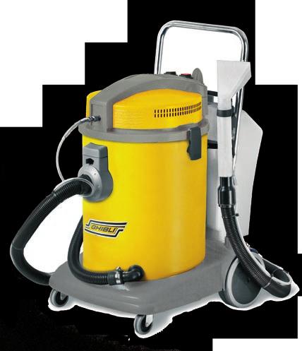 Removable cleaning solution tank. Separated pump control. Usable as dry vacuum cleaner only with specific accessories (polyester filters and bag).
