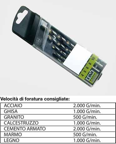 Le punte piu grandi hanno il codolo ridotto per permetterne l uso con mandrini di diametro max 13. Per la velocita di rotazione attenersi all apposita tabella. Codice Desc. Ø X L 