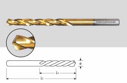 Punte elicoidali HSS-G al titanio In acciaio superrapido HSS-G. DIN 338. Con rivestimento al nitro e titanio. Punta a lunga durata. Aumento della velocita' di taglio. Per forare tutti i metalli.