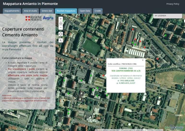 Mappatura Amianto : Pubblicazione e divulgazione dei risultati Accesso diretto a : Dati geografici su