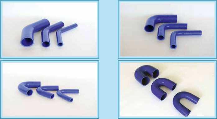 CURVE IN SILICONE Curve silicone - Silicone Elbows (VMQ) 45 /90 /135 /180 Struttura: Curve 45 /90 /135 /180 in silicone VMQ (Vinyl Methyl Quality), con rinforzi tessili in poliestere.