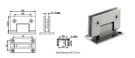8-10 mm Acciaio Inox Cerniere BISVP180IS Cerniere da vetro