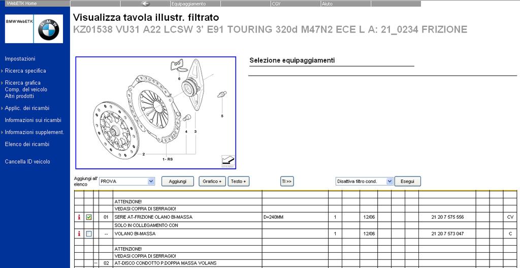 8-9) 1 Selezionare il ricambio interessato cliccando sul n posizione (nell esempio n 1) Selezionare il/i ricambio/i interessato/i