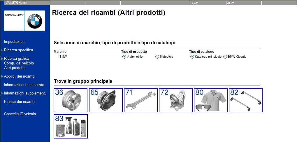 Nel Catalogo BMW WebETK è possibile accedere anche ad altre tavole su prodotti e accessori BMW e