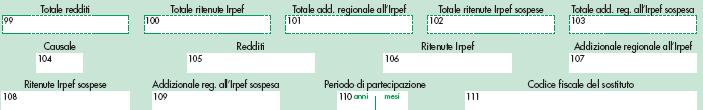 770/S - Compensi a Non Residenti cc. 99-111 /1 c.99: TOTALE compensi percepiti dal non-residente per rapporti di collaborazione coordinata e continuativa c.100: Ritenuta 30% c.