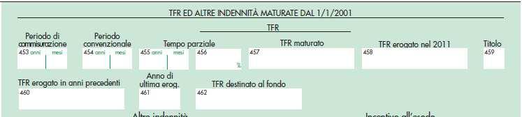 770/S - TFR, Altre indennità maturate dal 1.1.2001 Cc. da 453 a 456: i dati del periodo dal 1.1.2001 con i criteri dei Cc. da 433 a 436 c.457: TFR maturato dal 1.1. 2001 (accantonato + destinato ai f.