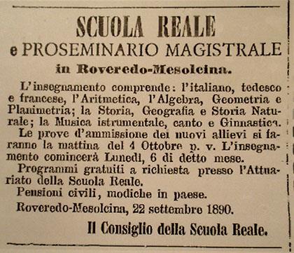 Uno di loro, Hans Erni di Davos, in un articolo nel quale rievocava, più di mezzo secolo dopo, la sua esperienza d insegnamento a Roveredo tra il 1891 e il 1898, sottolineava l orgoglio della