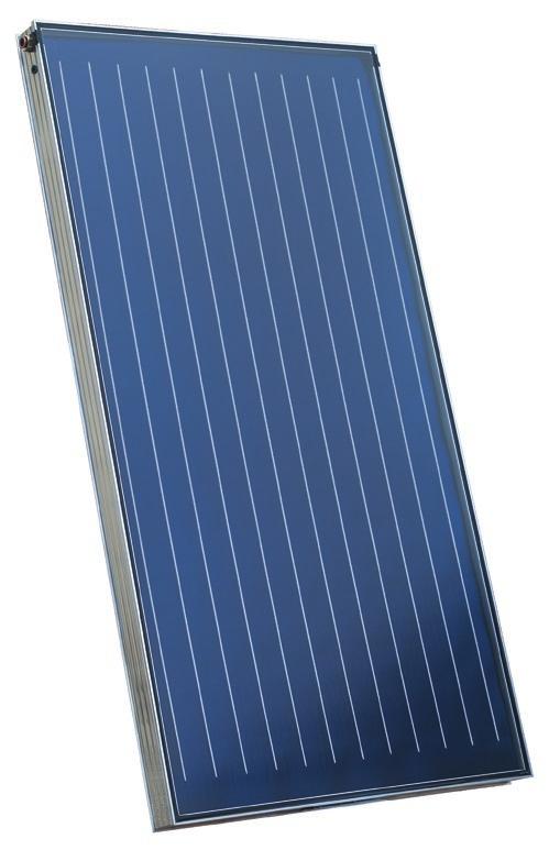 Collettore solare piano CFS-25: COLLETTORE 2,5 mq Collettore sigillato con profilo in alluminio 2,5 mq Elevato rendimento Assorbitore selettivo Il vetro del collettore è provvisto di pellicola