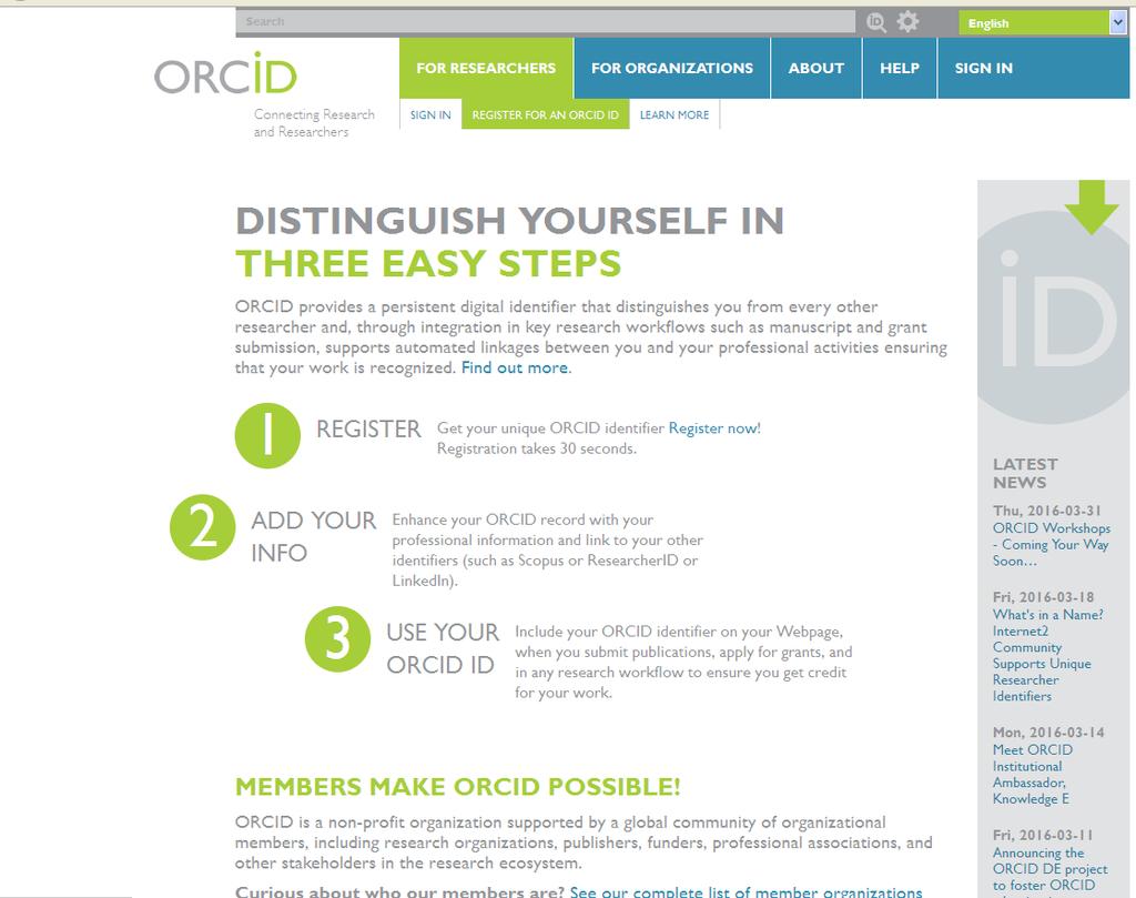 Registrazione ORCID Una volta effettuato l accesso al sito www.orcid.