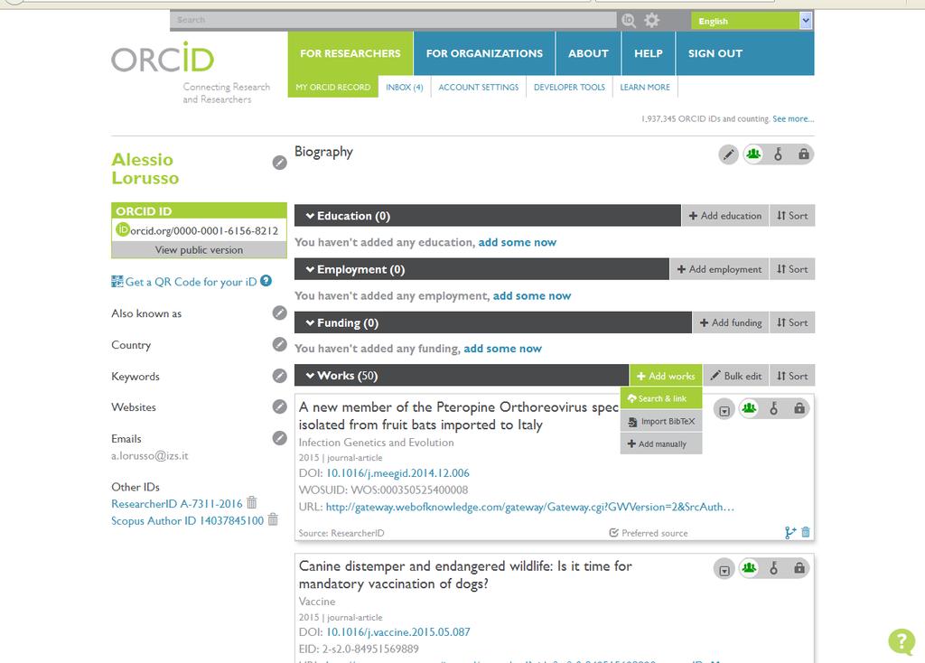 Aggiornare l account di ResearcherID importando le citazioni da Orcid Una volta effettuato l accesso al sito www.