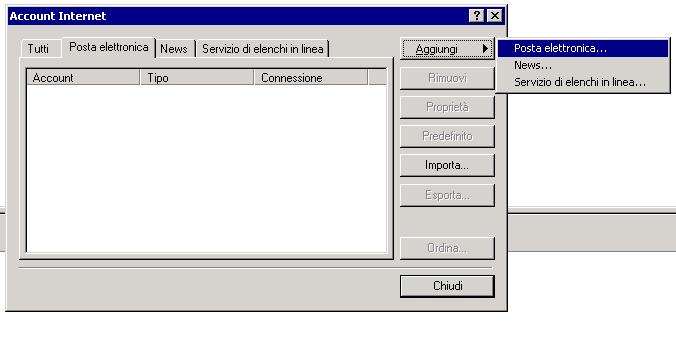 CONFIGURAZIONE CLIENT DI POSTA CIA Microsoft Outlook Express Selezionare il menù STRUMENTI -> ACCOUNT e premere il pulsante Aggiungi con nuova posta elettronica.