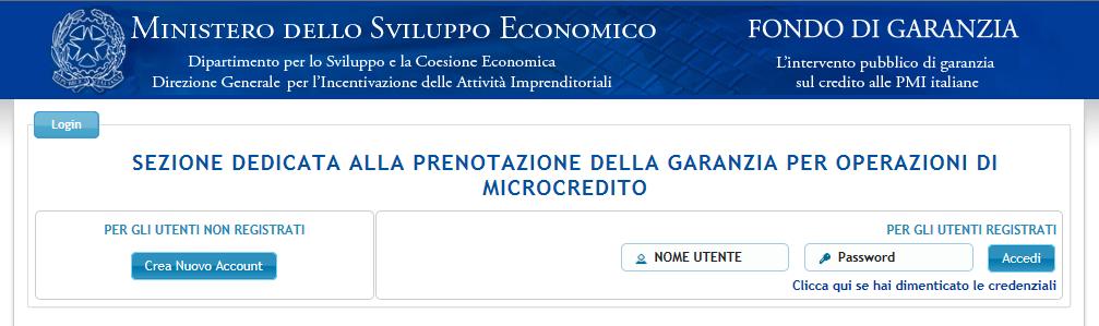 Indicando, codice fiscale, denominazione, natura giuridica e indirizzo email (semplice o PEC) e importo dell operazione di microcredito (max 35.