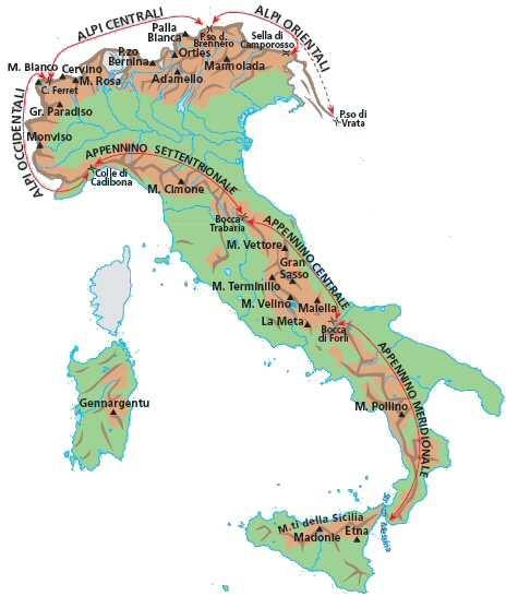In Italia ci sono due grandi catene montuose: le Alpi e gli Appennini. Le Alpi si trovano a Nord e separano l Italia dalla Francia, dalla Svizzera e dall Austria.