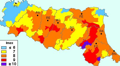 Figura 6: Mappa delle massime intensità macrosismiche osservate nei comuni italiani 4.