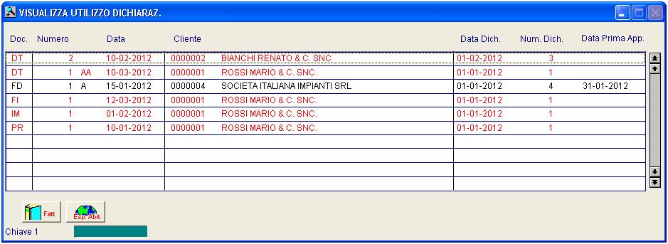 La ricerca può essere effettuata impostando sempre un intervallo di date: per data documento, per singolo cliente, per singolo cliente e dichiarazione d intento o per dichiarazione d intento.