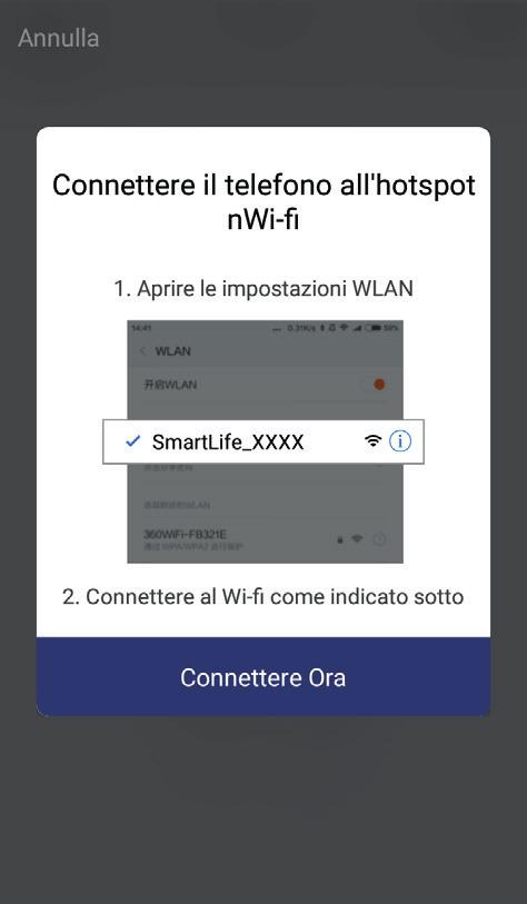 Lo smartphone deve essere collegato alla rete Wi-Fi a cui si vuole far collegare il dispositivo.