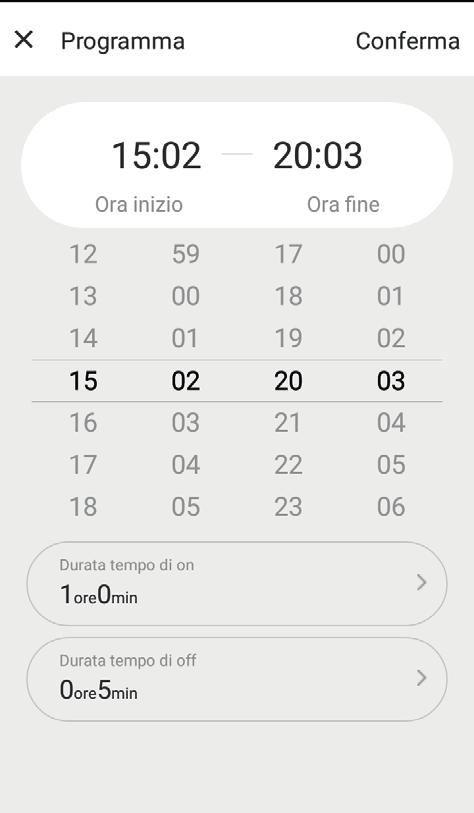 9.1 Inserimento programma ciclico Inserire l intervallo di tempo e i giorni della settimana in cui il prodotto dovrà eseguire il programma ciclico.