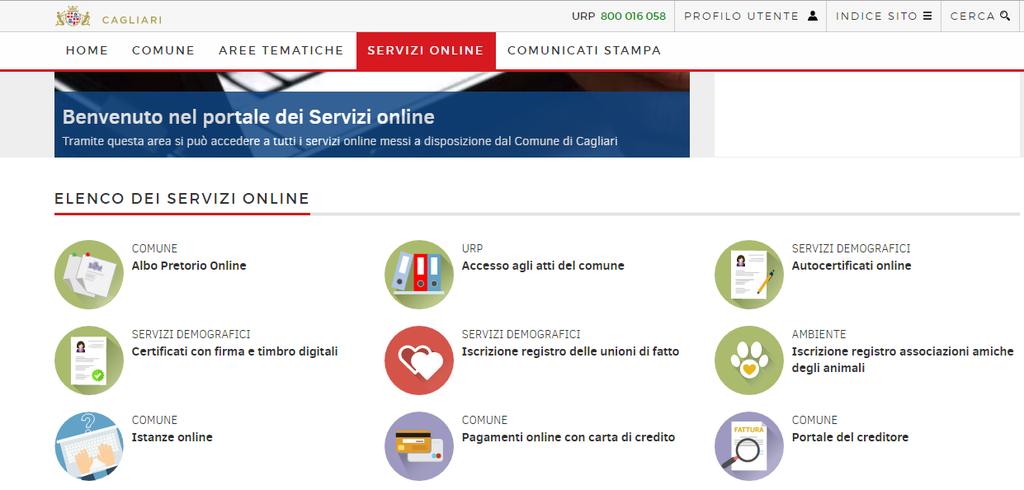 Una volta effettuato l'accesso, comparirà la seguente schermata: 1) selezionare il servizio ISTANZE ON LINE 2) selezionare tra le istanze del