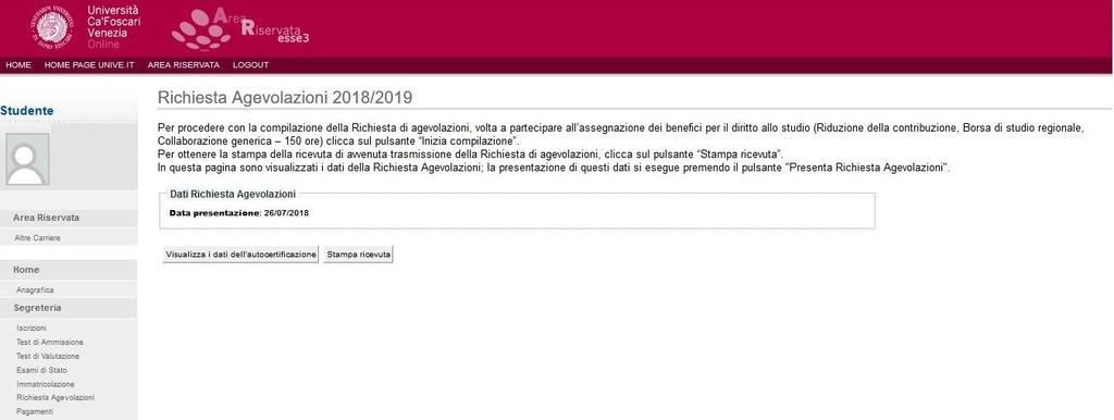 8. Hai terminato la compilazione della richiesta di agevolazioni, potrai stampare la ricevuta cliccando sul pulsante Stampa ricevuta. 9.