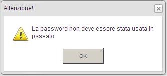 Premendo il tasto SI viene presentata una maschera per l aggiornamento della password contenente tre caselle di testo per inserire la vecchia password, la nuova password e la conferma della nuova