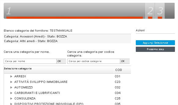 Per procedere con la compilazione del questionario di categoria, è necessario selezionare la categoria d interesse e premere il tasto "Prossimo step".