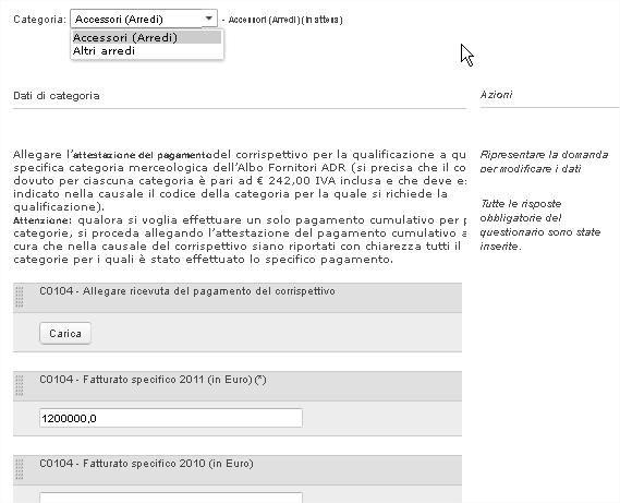 questionario relative alla categoria successiva; il sistema presenterà questa pagina tante volte quante sono