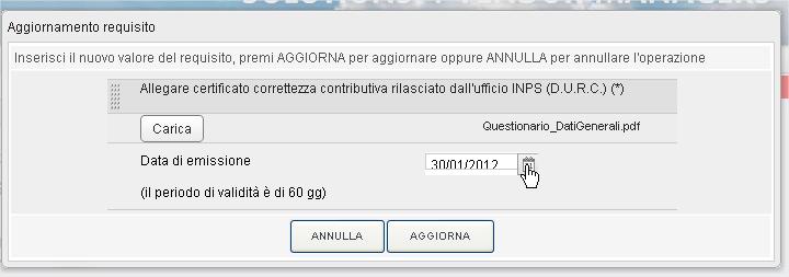 Il Periodo di validità valorizzato nella schermata è quello impostato dal cliente.