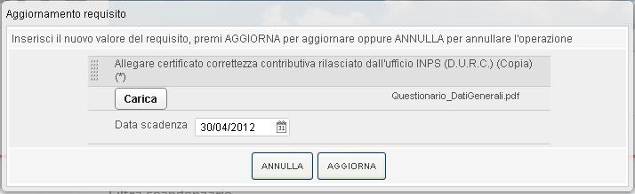 Per rendere attive le modifiche selezionare il tasto AGGIORNA.