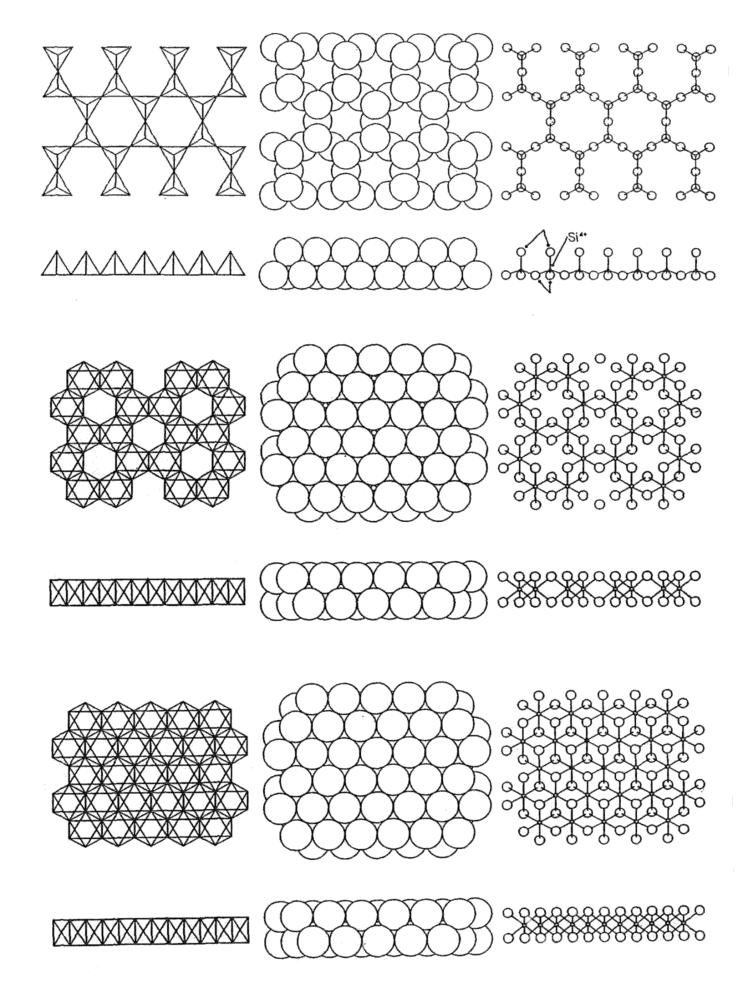 I FOGLI TETRAEDRICI E OTTAEDRICI DEI FILLOSILICATI In ognuna delle rappresentazioni risultano evidenti: la regolarità delle strutture minerali, la distribuzione degli ioni lungo piani paralleli