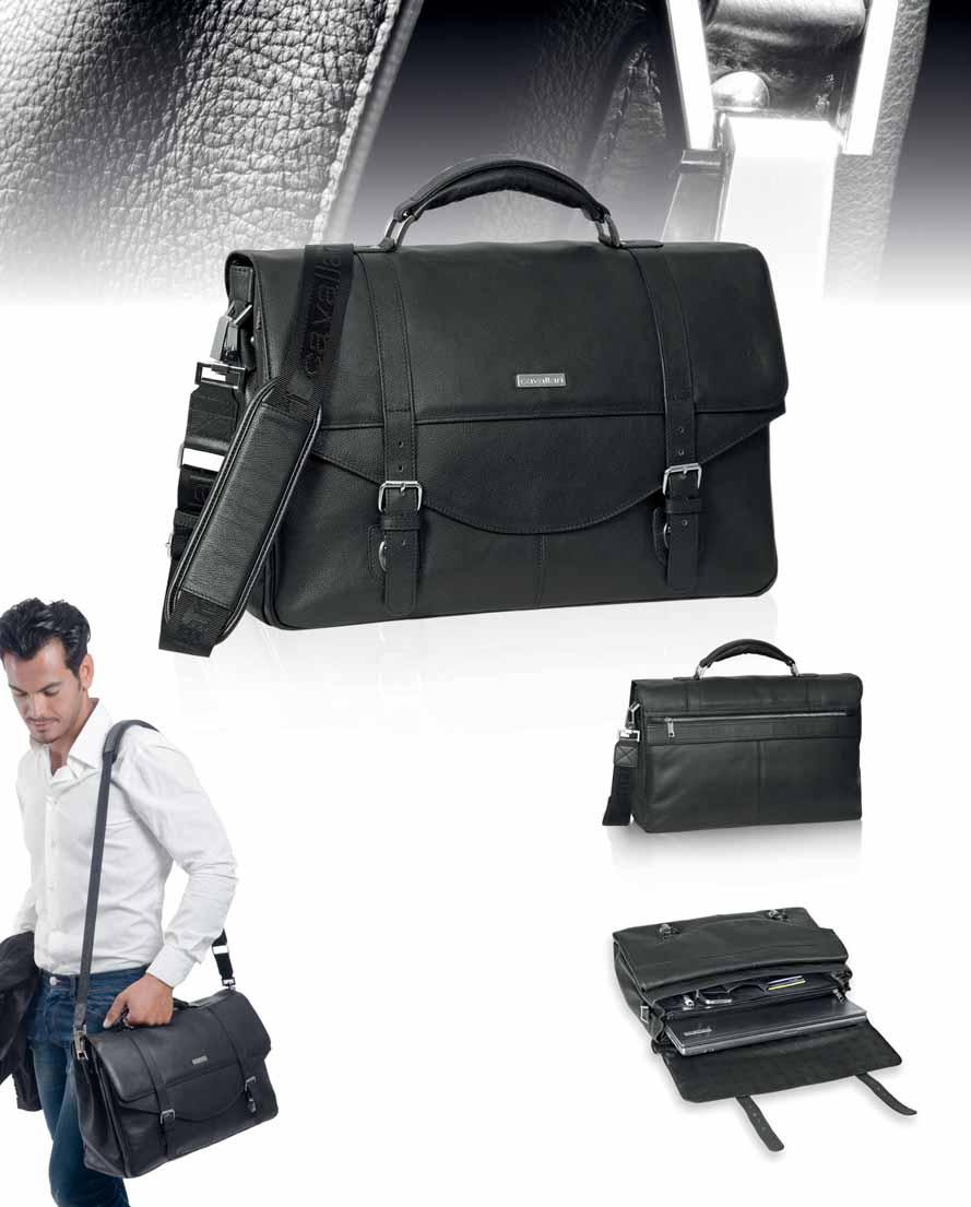 CA019 AVERILL elegante borsa da lavoro con due tasche interne chiusura a cartella con fibbie cromate vano posteriore con cerniera lampo tracolla ergonomica regolabile e sganciabile con ganci cromati